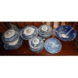 Victorian flo-blue dinnerware inc. four tureens and three meat plates, a Spode bowl etc.