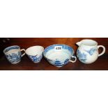 Chinese blue and white tea bowl (4 character marks to base) and three other small blue and white