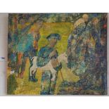 Arlie PANTING (1914-1944): Abstract, oil on canvas of a shepherd with crook and lamb and other