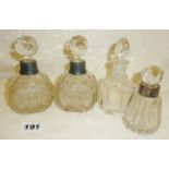 Early 20th c. pair of hobnail cut glass scent bottles, with pattern cut into a heart shape and