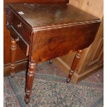 19th c. walnut work table with two drop leaves, two drawers on turned and fluted legs