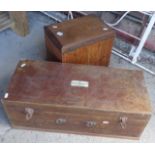 Wooden coal box and another box with contents