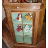 Victorian stripped pine corner cupboard with single glazed door