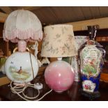 Three old china table lamps