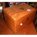 Victorian walnut stationery box with sloping top and brass inset handle, escutcheon and secret