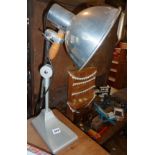 Art Deco industrial chrome adjustable table lamp with removable hand held lamp and having a silver