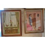 Colin ALLBROOK oil on board of an interior with window, signed and dated 1983 & 1985