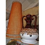 1970s West German retro pottery lamp base with large conical shade