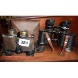 Two pairs of vintage binoculars, c. WW1 by Fournier, Newbold and Bulford