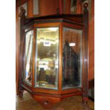 Victorian mahogany small corner cabinet having three bevelled edge mirror panelled door flanked by