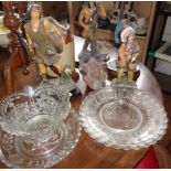 Four resin figures of American Indians and four moulded glass commemorative dishes etc