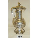 Arts & Crafts silver lidded jug, decorated with a stylised fish frieze around body, hallmarked for