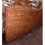 19th c. mahogany chest of drawers (2 over 3) with brass ring handles and standing on bun feet, 41"