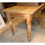 Victorian pine kitchen table on turned legs (4' long)