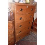 Victorian stripped pine tallboy chest of five drawers on bracket feet, 53" tall x 30" wide