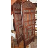 Carved teak Moorish-style three fold room screen