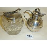 Hallmarked silver miniature Guernsey milk/cream jug, together with a glass sugar bowl with