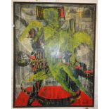 Arlie PANTING (1914-1944): Large abstract oil on canvas of ghost-like figures and a skeleton, 45"