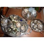 Large quantity of assorted silver plate, inc. trays, tea set, cutlery, etc.
