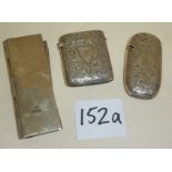 Two ornately engraved Victorian hallmarked silver vesta cases, and a small silver notebook holder or