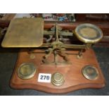 Victorian brass and mahogany letter scales with weights