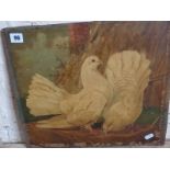 Early 19th c. naive Folk Art oil on panel of doves, unsigned