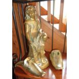 Large brass figure of a lady in the Arts and Crafts style, together with a pair of South American