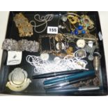 Vintage Jewellery, bracelets, cufflinks, coins, fountain pens, Nurse's watch, chatelaine pencil etc