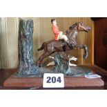 Painted Victorian 'Go-To-Bed' vesta match striker spelter group of huntsman and hound on wood base