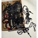 Various vintage black glass beaded necklaces