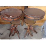 Pair of mahogany 'drum' occasional tables and a pair of tripod wine tables
