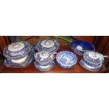 Victorian flo-blue dinnerware inc. four tureens and three meat plates, a Spode bowl, etc.