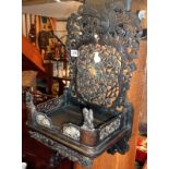 19th c. Chinese carved hardwood wall bracket shelf with mother-of-pearl decoration