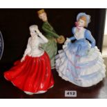Three Royal Doulton lady figurines, Gail, HN4804 , Grace HN2318, and Hannah HN3655