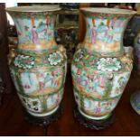 Pair of Canton Famille-Rose vases (A/F), approx 37.5cms high