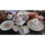 Royal Winton tea pot, cream jug and bowl, Grafton china tea pot, Continental china tea set and