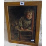 Victorian colour lithograph of a child on a chair