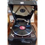 A Columbia wind-up portable gramophone No.112 in very good condition with brass label