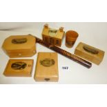 Good collection of Mauchline ware, six pieces including a John Clark Junior & Co cotton reel box '