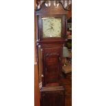 19th c. 30 hour oak grandfather clock by H. Rowley of Shrewsbury with painted dial and date