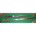 19th century French bayonet and steel scabbard, the 57cm blade marked 'Elienne, 1872'