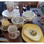 China fish serving plates, a floral china jug and basin set, two chamber pots and a Staffordshire '