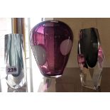 Murano Glass: Two grey Alessandro Mandruzzato faceted vases and a large purple and white spotted Art