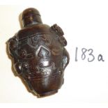 Carved horn Chilong Chinese snuff bottle