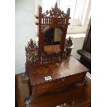 Victorian carved and marquetry inlaid mirror backed dressing table jewellery box