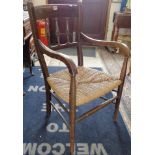 Victorian elbow chair with rush seat