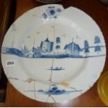 18th century English Delft charger (A/F) approx 37cms dia