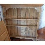 Old stripped pine wall shelves having shaped frieze and three shelves