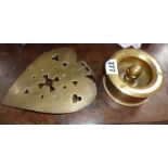 Arts and Crafts heart-shaped brass trivet marked under as 'JWD 1904' together with a trench art