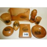 Good collection of Mauchline ware, some sewing related